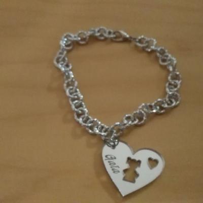 Plexiglass Argento Specchio Bracciale Con Cuore Nome