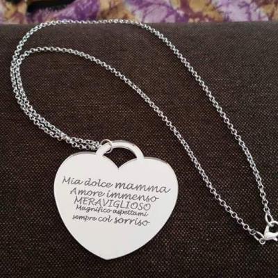 Plexiglass Argento Specchio Collana Con Cuore E Dedica 2