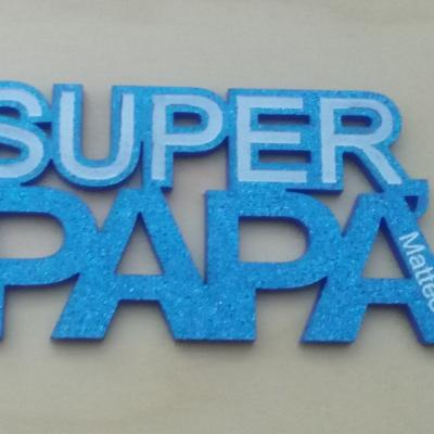 Plexiglass Glitter Blu Chiaro Portachiave Super Papa Con 1 Nome