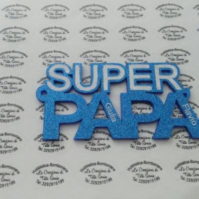 Plexiglass Glitter Blu Chiaro Portachiave Super Papa Con 2 Nomi