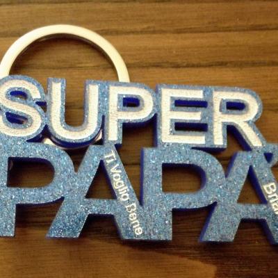 Plexiglass Glitter Blu Scuro Portachiave Super Papa Con 1 Nome Tvb