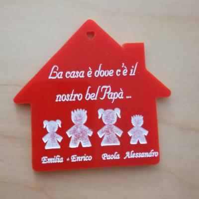 Plexiglass Rosso Naturale Portachiavi Casina Papa Famiglia